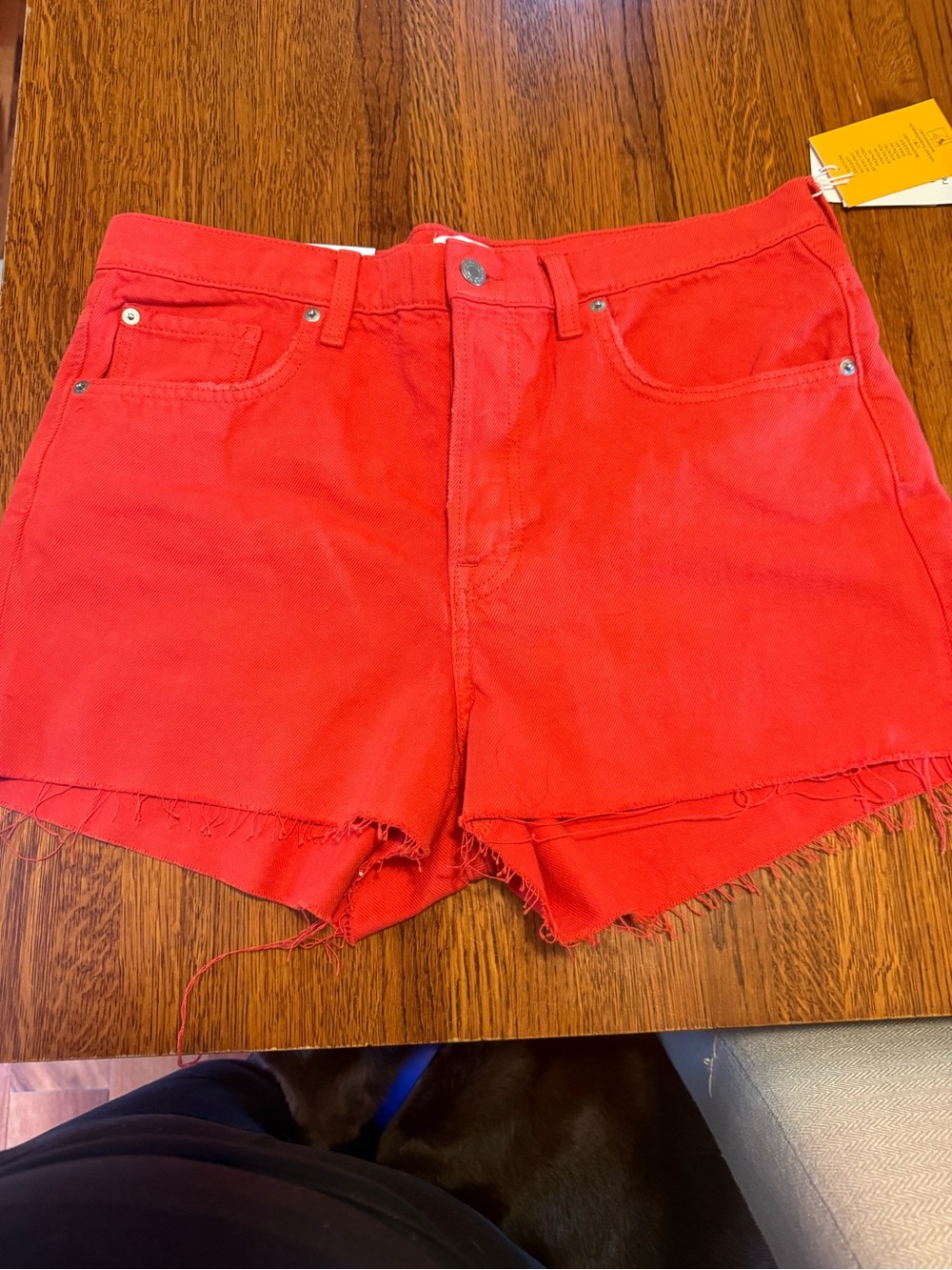 H&M Red High-Rise Denim Cutoff Shorts